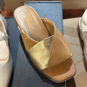 Vionic Gold and Tan Mules